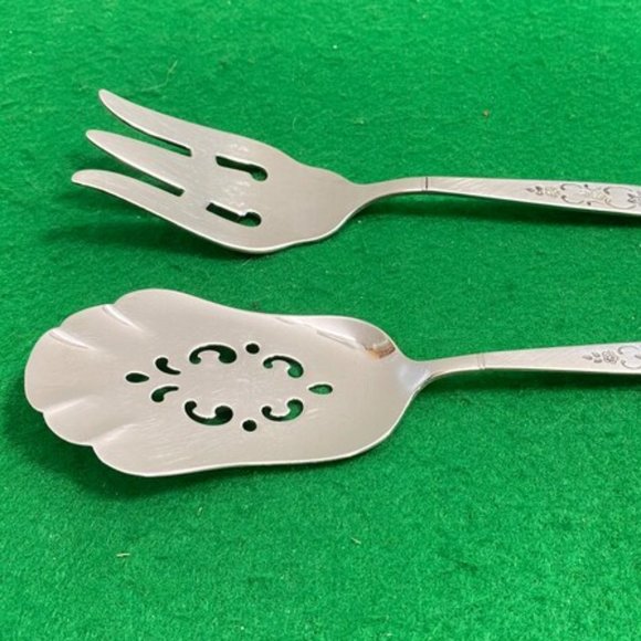 Pierced Serving Spoon and Fork, Stanless, Vintage Silverware, Gift for Mother, A - Picture 3 of 10
